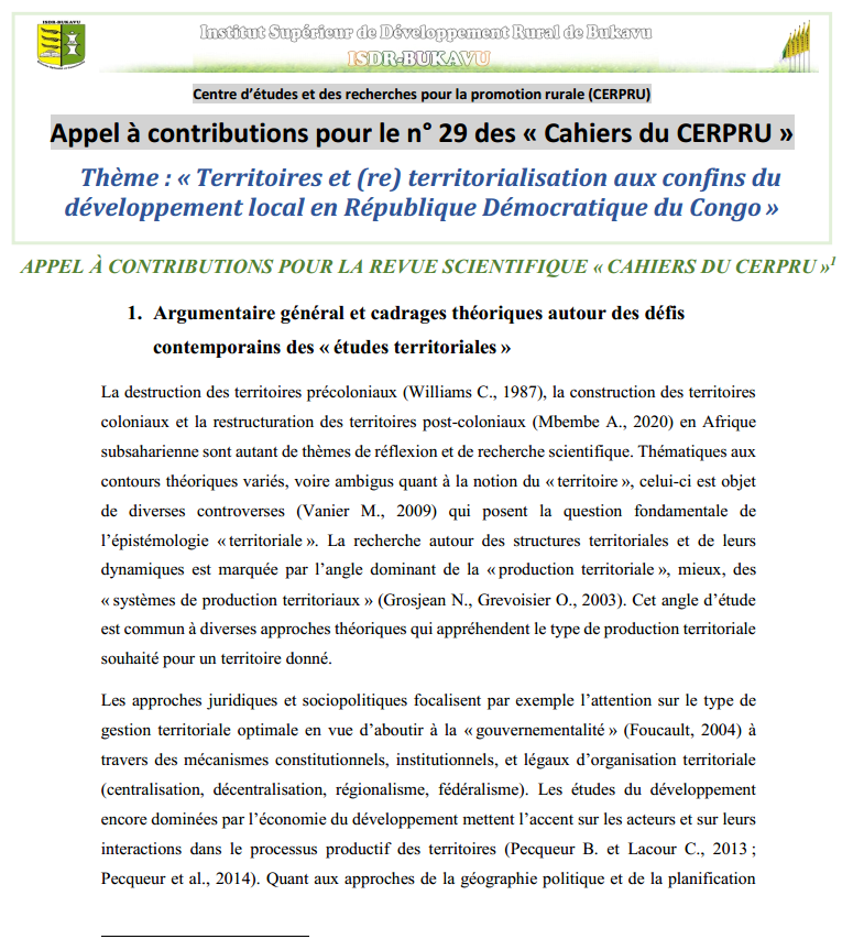 Appel à contributions pour le n° 29 des « Cahiers du CERPRU »